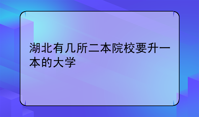 湖北有几所二本院校要升一本的大学